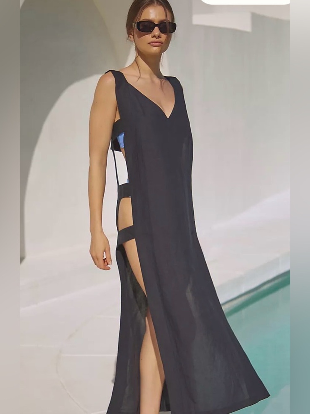 Anthropologie Black Levina Open-Side Cutout Swim Cover-Up Midi Maxi Dress Medium